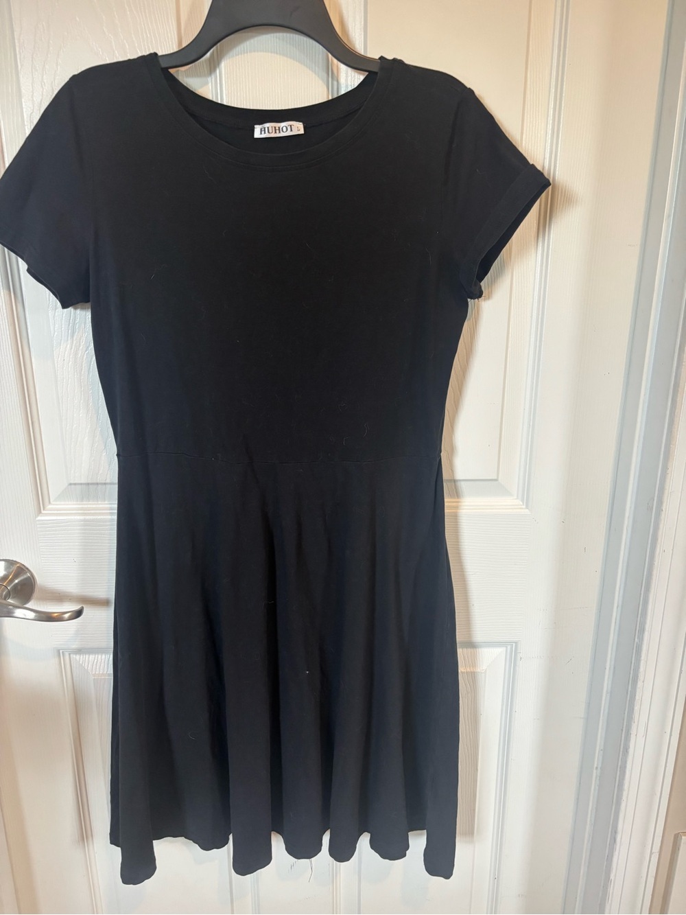 Black Short Sleeve Fit-and-Flare Dress